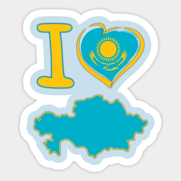 I love Kazakhstan. Kazakh flag in the shape of a heart. country map I